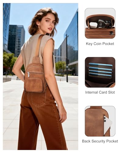FADEON Sling Bags for Women Crossbody Bag, Designer PU Leather Sling Purse - color: 1 Brown Retro Style, size: Small