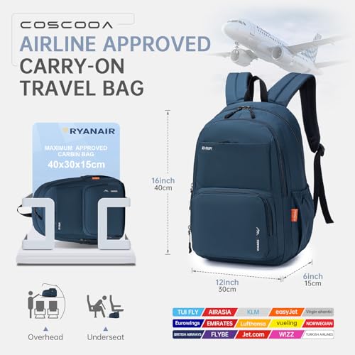 40x30x15cm Personal Item Travel Backpack,16x12x6inch Carry On Bag - color: Blue
