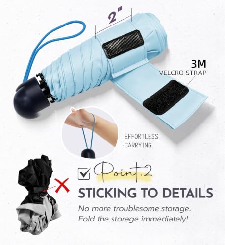 Mini Umbrella for Travel Compact - UPF 100+ UV Sun Umbrella for Purse Backpack,Super mini Sturdy Pocket Folding Umbrella with Absorbent Sleeve, Heavy Duty Parasol - color: 2-Black & Blue