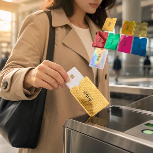 RFID Blocking Sleeves Set, Identity Theft Protection Secure Sleeves Set | Sealed shielding layer block signal leakage; Notch cut easy card sliding access; Durable tear-resistant foil composite film