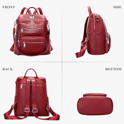 ALTOSY Genuine Leather Backpack for Women Soft Large Shoulder Bag - color: Wine Red