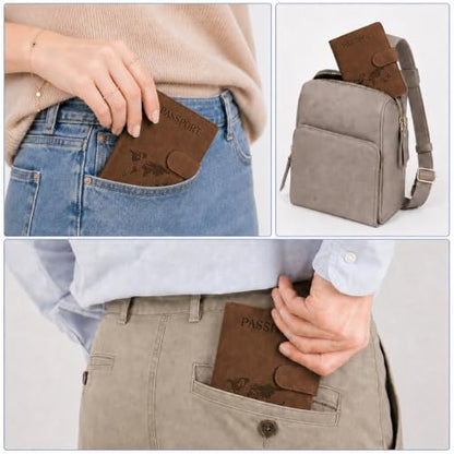 Passport Holder, RFID Blocking Travel Wallet, PU Leather, Brown - color: Brown#PP