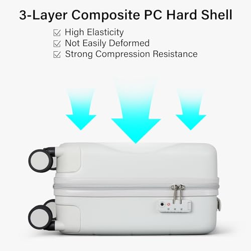 Hanke Underseat Carry On Luggage with Wheels, Hardside Small Suitcase - color: Smoke White, size: 16 Inch