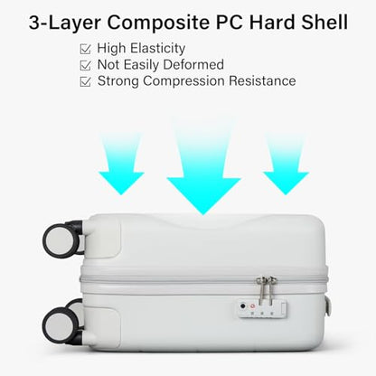 Hanke Underseat Carry On Luggage with Wheels, Hardside Small Suitcase - color: Smoke White, size: 16 Inch