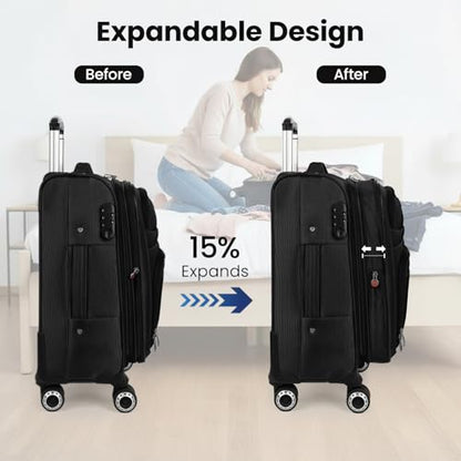 30'' Large Softside Suitcase,Expandable,waterproof Fabric - color: Black, size: Checked-Large 30-Inch