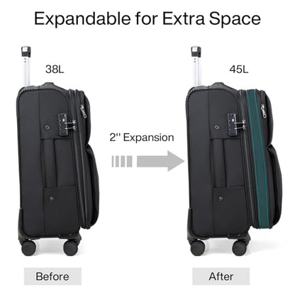 Hanke Luggage Set, 3 Piece 20/24/28 Inch Suitcases with Garment Compartment - color: Black, size: 3 Pc Set(20/24/28)