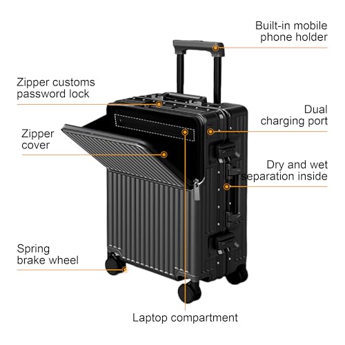 Carry on suitcase Zipperless Luggage,Polycarbonate Aluminum Hard Shell, Expandable Carry-On Suitcase with Spinner Wheels, Hardshell Luggage, 20 Inch Cabin - color: black, size: 20 inch