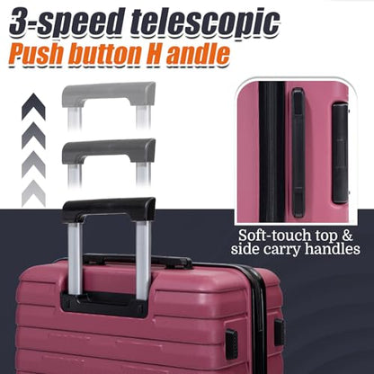 Cosbarn Luggage Sets Hardshell 5 Piece Durable Suitcases with Wheels - color: Burgundy