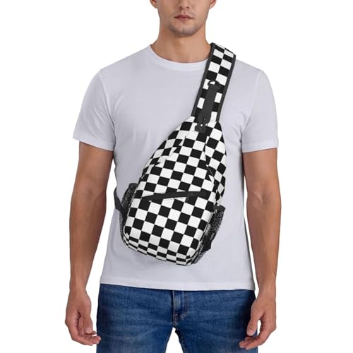 Sling Bag Black White Race Checkered Flag Sling Backpack Hiking Daypack Crossbody Shoulder Backpack Travel Chest Pack For Men Women - color: Black White Race Checkered Flag