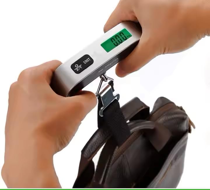 Digital Luggage Scale, Portable Hanging Baggage Scale with LCD Display, 110 lb Capacity, Travel Suitcase Weight Scale with Strap, Accurate & Lightweight for Travel