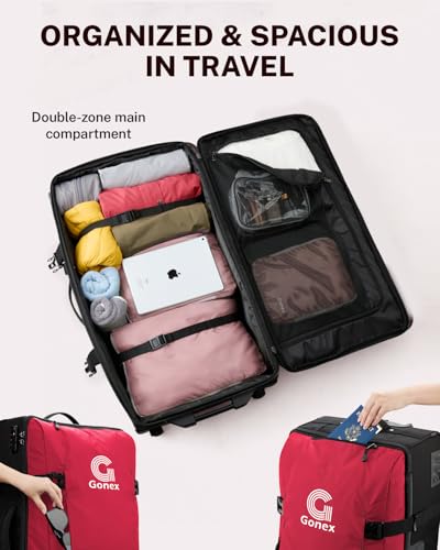Gonex Rolling Duffle Bag with Wheels, Water-Repellent Nylon, 30 in, Red - color: Pure Red