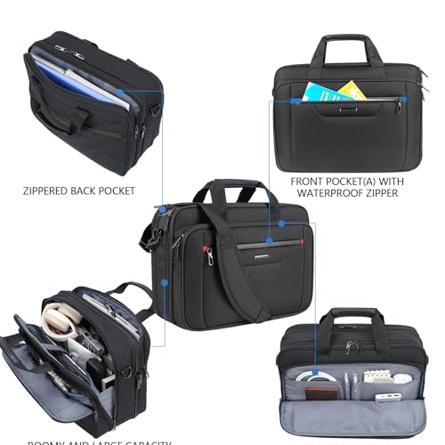 VANKEAN 17.3" Expandable Waterproof Laptop Briefcase for Travel & Business - color: Black-red, size: 17.3 Inch