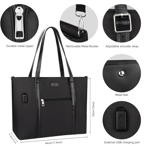 TANTO Laptop Tote Bag for Women 17.3 In, Travel Computer Bag with USB Port - color: 02-black