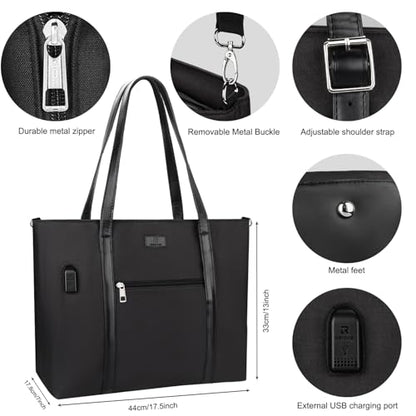 TANTO Laptop Tote Bag for Women 17.3 In, Travel Computer Bag with USB Port - color: 02-black