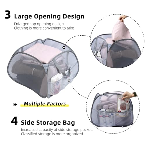Collapsible Laundry Basket, 90L Mesh Pop-up Hamper with Handles - color: White, size: Square-Mesh，1 Pack