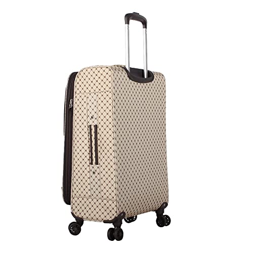 Steve Madden Designer Luggage Collection - Lightweight 24 Inch Expandable Softside Suitcase - Mid-size Rolling 4-Spinner Wheels Checked Bag (Noble Brown/Tan, 24in) - color: Noble Brown/Tan, size: 24 Inches