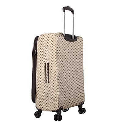 Steve Madden Designer Luggage Collection - Lightweight 24 Inch Expandable Softside Suitcase - Mid-size Rolling 4-Spinner Wheels Checked Bag (Noble Brown/Tan, 24in) - color: Noble Brown/Tan, size: 24 Inches