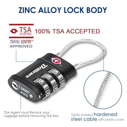 4 Pack TSA Approved Luggage Locks, Combination Travel Cable Lock, 3-Digit Waterproof Padlock, Zinc Alloy Outdoor Keyless Resettable Lock for Travel, Lockers, Bags, Backpack, Gym, Gate-by BRILLIRARE - color: 4 Pack