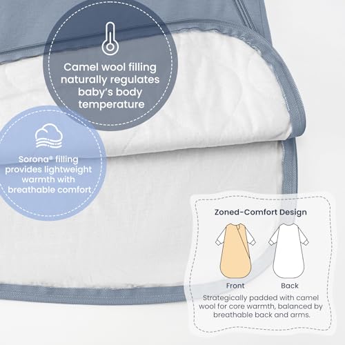 KaiyaBaby Organic Cotton Baby Sleep Sack, Long Sleeve 1.0 TOG, 0-6M - color: Blue Flint Stone, size: 0-6M