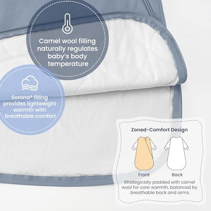 KaiyaBaby Organic Cotton Baby Sleep Sack, Long Sleeve 1.0 TOG, 0-6M - color: Blue Flint Stone, size: 0-6M