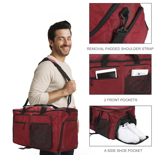 Spider-Man Logo Red 24" Packable Travel Duffle Bag with Shoe Compartment, Removable Shoulder Strap & Front Storage Pockets - color: Spider-Man Mask Red