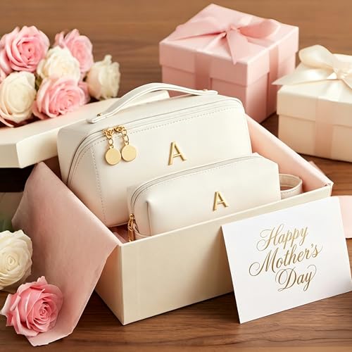 KKXIU Initial Makeup Bag for Women, Personalized Gifts for Women - color: Beige, style: G
