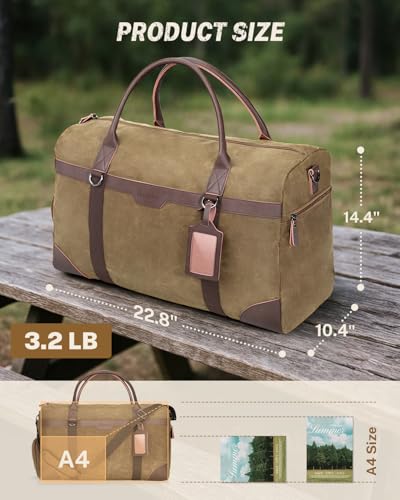 Gonex Waxed Canvas Duffle Bag, Waterproof 55L Travel Weekender Overnight - color: Coffee