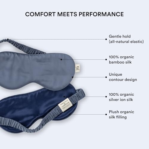 Mulberry Silk Sleep Mask by Clementine, Blue Silver Ion Blackout Eye Mask - color: Blue Lagoon