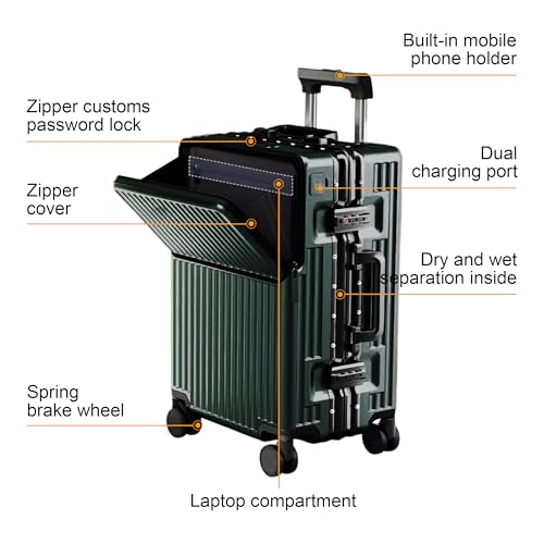 Carry on suitcase Zipperless Luggage,Polycarbonate Aluminum Hard Shell, Expandable Carry-On Suitcase with Spinner Wheels, 26 Inch Cabin - color: green, size: 26 inch