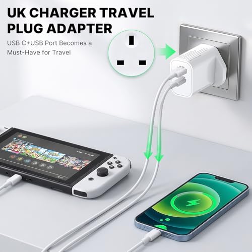 UK Travel Plug Adapter, PD 20W QC 18W UK USB C Charger Block