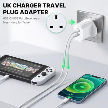 UK Travel Plug Adapter, PD 20W QC 18W UK USB C Charger Block