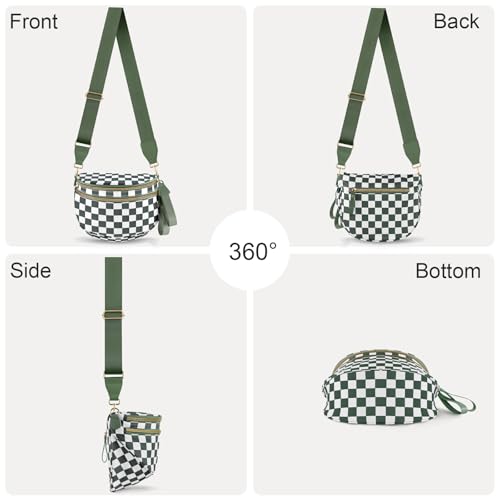 Checkered Crossbody Bags for Women, Large Nylon Bum Bags - color: Beans Green Checkered