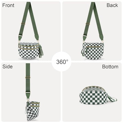 Checkered Crossbody Bags for Women, Large Nylon Bum Bags - color: Beans Green Checkered