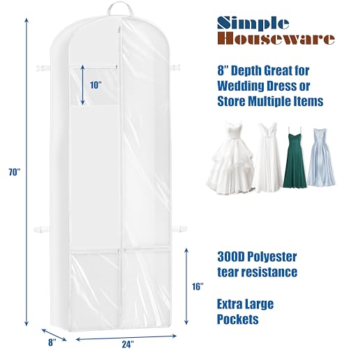 Simple Houseware 70" Long, 8" Depth Wedding Dress Garment Bag with Pockets - size: 70-Inch Long w/ Pocket, Single