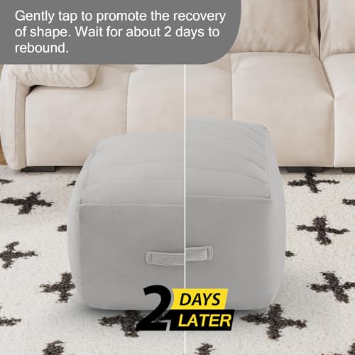MeMoreCool Square Pouf Ottoman Foot Rest 20x20x15 Inches, Light Grey - color: Striped Light Grey