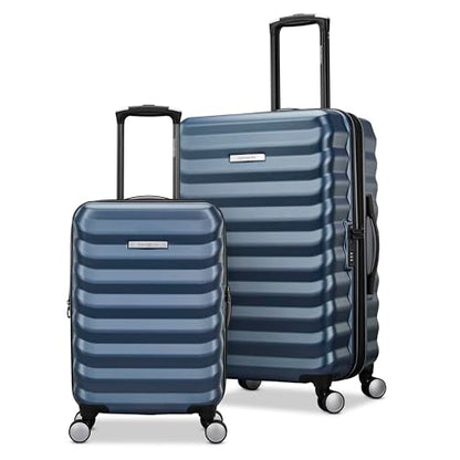 Samsonite Hard-Sided 20 & 24 Inch 2-Piece Lightweight Checked Large Expandable Element Suitcase Set: Durable, 360° Spinner Wheels, Adjustable Telescopic Handle, TSA-Approved Lock - Captains Blue - color: Captains Blue, size: 2-Piece Set (20"/24")