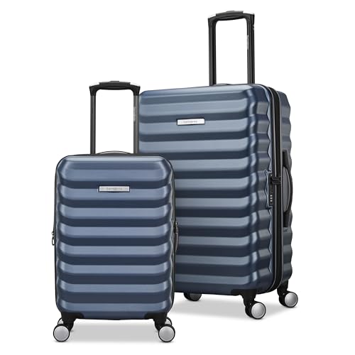Samsonite Hard-Sided 20 & 24 Inch 2-Piece Lightweight Checked Large Expandable Element Suitcase Set: Durable, 360° Spinner Wheels, Adjustable Telescopic Handle, TSA-Approved Lock - Captains Blue - color: Captains Blue, size: 2-Piece Set (20"/24")