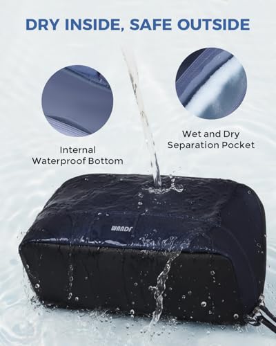 WANDF PU Leather Toiletry Bag for Men, Dopp Kit with Hanging Pouch - color: Medium Plus, Navy Blue, size: Medium Plus