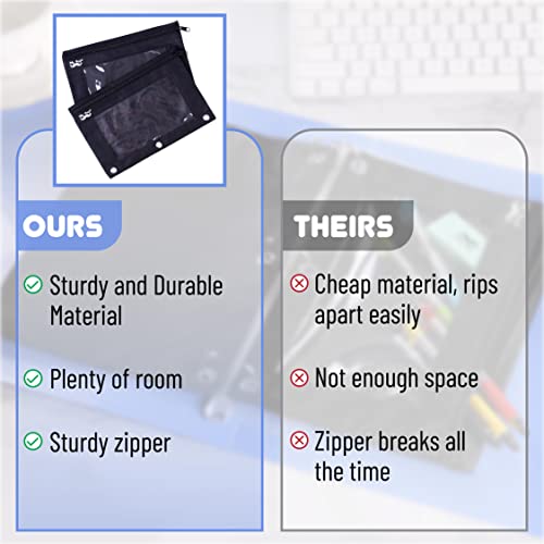 Mr. Pen- Pencil Pouch for 3 Ring Binder, 2 Pack, 10"x6.75", Smooth Zipper - color: Black, size: 2 Pack