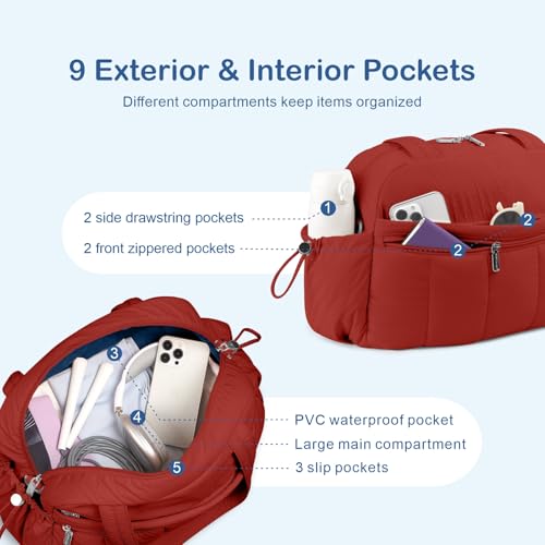 TOPDesign Travel Duffel Bag, Puffy Carry On Overnight, Gym Bag w/Wet Pocket - color: Maroon
