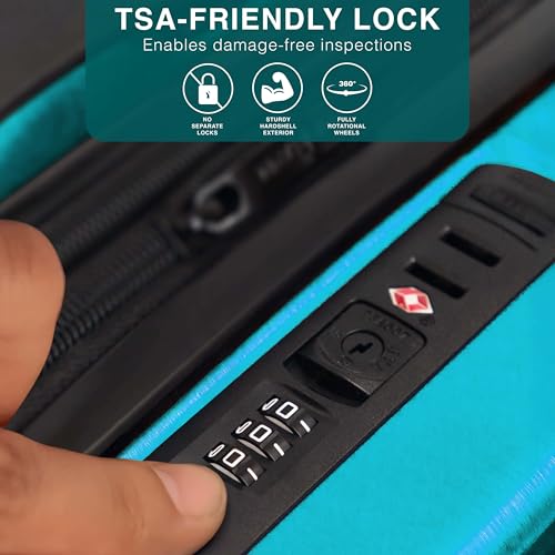 TRAVELARIM 24 Inch Checked Luggage with Spinner Wheels, Medium Suitcase - color: Teal, size: Medium 24-Inch Checked