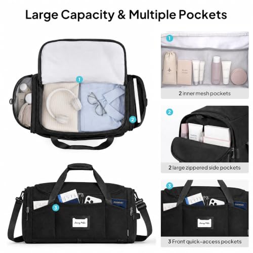 TOPEAST Foldable Duffle Bag for Travel, Large Travel Duffel Bags for Women - color: Black