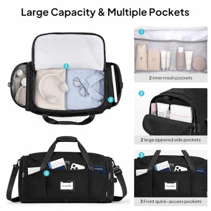 TOPEAST Foldable Duffle Bag for Travel, Large Travel Duffel Bags for Women - color: Black
