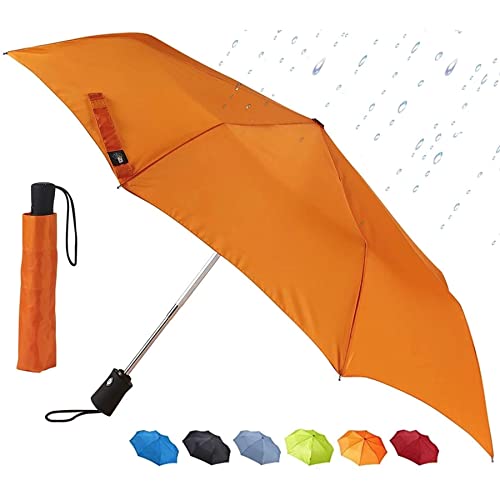 Lewis N. Clark Travel Umbrella: Windproof & Water Repellent Fabric, Automatic Open Close & 1 Year Warranty, Orange - color: Orange