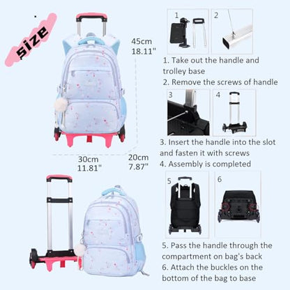 Star Print Green Rolling Backpack for Girls Kids Bag with Wheels - color: 2 Wheels 05 Green, style: 2 Wheels