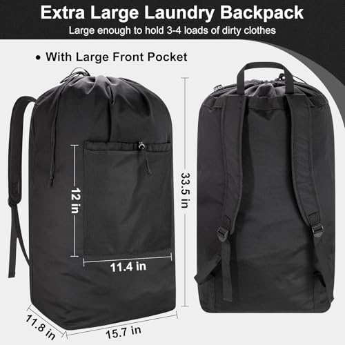 Laundry Bag Backpack, Soft Padded Straps & Drawstring, Black, XX-Large - color: Black, size: XX-Large