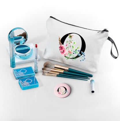 SEAMOON A-Z Personalized Gifts for Women, Makeup Bag Small with Mirror, O - color: White, style: O