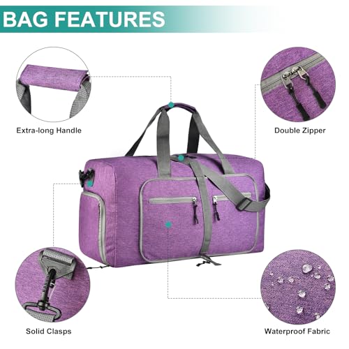 Dimayar 40L Foldable Duffle Bag, Travel & Weekender, Overnight, Gym - color: Purple, size: 40L