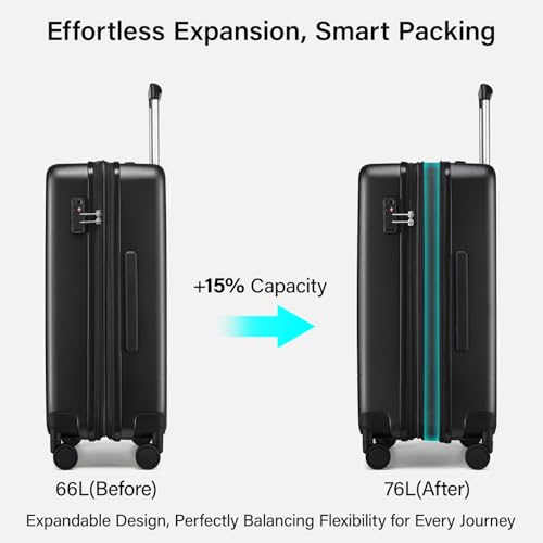 Hanke 24 Inch Luggage with Spinner Wheels, Expandable Medium Suitcase - color: Jet Black, size: 24 Inch EXT