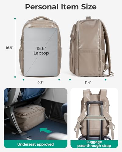 BAGSMART 30L Travel Backpack, 15.6 Inch Carry On Backpack Flight Approved, Water Resistant Weekender Bag Daypack, Camel